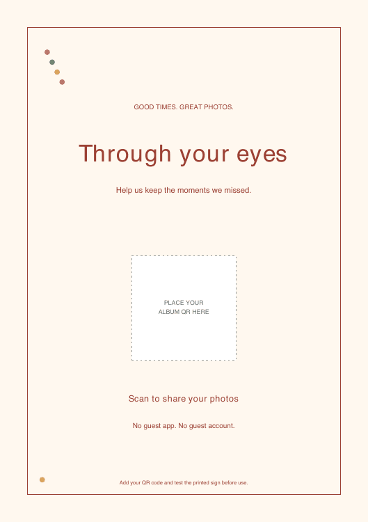 Celebration wedding photo sign template with an empty QR placement area